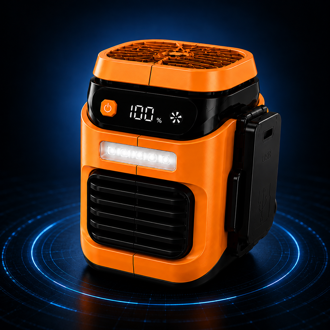 Orange portable wearable waist fan