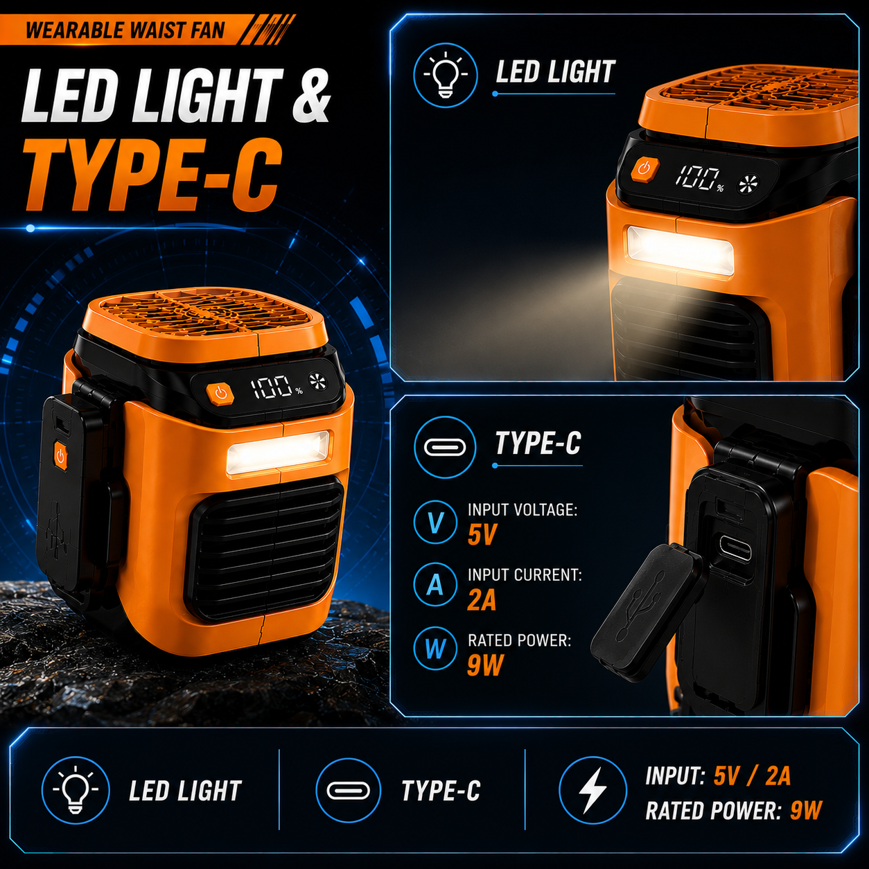 LED light and Type-C charging